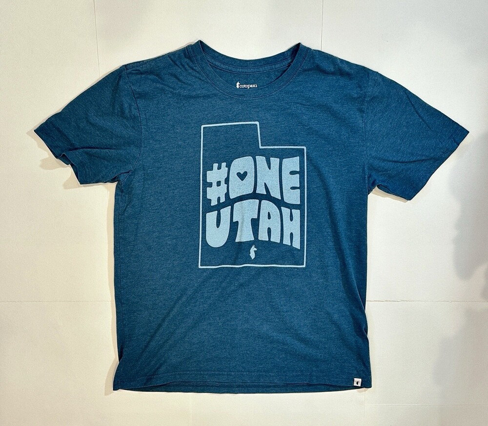 Cotopaxi Shirt Mens Large Green "One Utah" Logo Tee T-Shirt with Llama tag